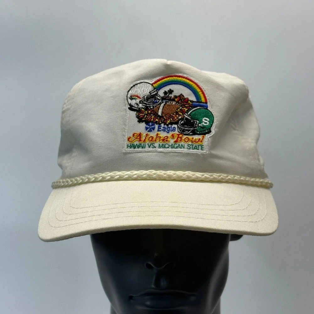 Vintage Eagle Aloha Bowl Strap Hat Hawaii Michigan MSU 1989 80s
